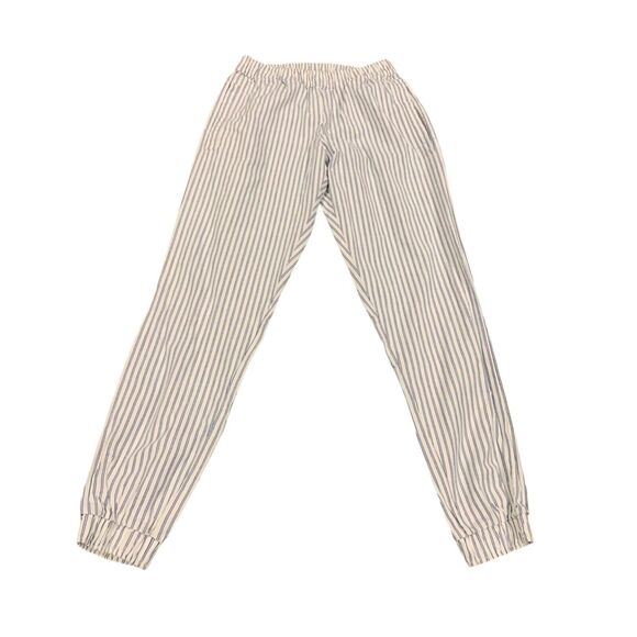 Astrid Anderson Womens Navy Blue White Striped Linen Blend Joggers S Nautical - Picture 1 of 9